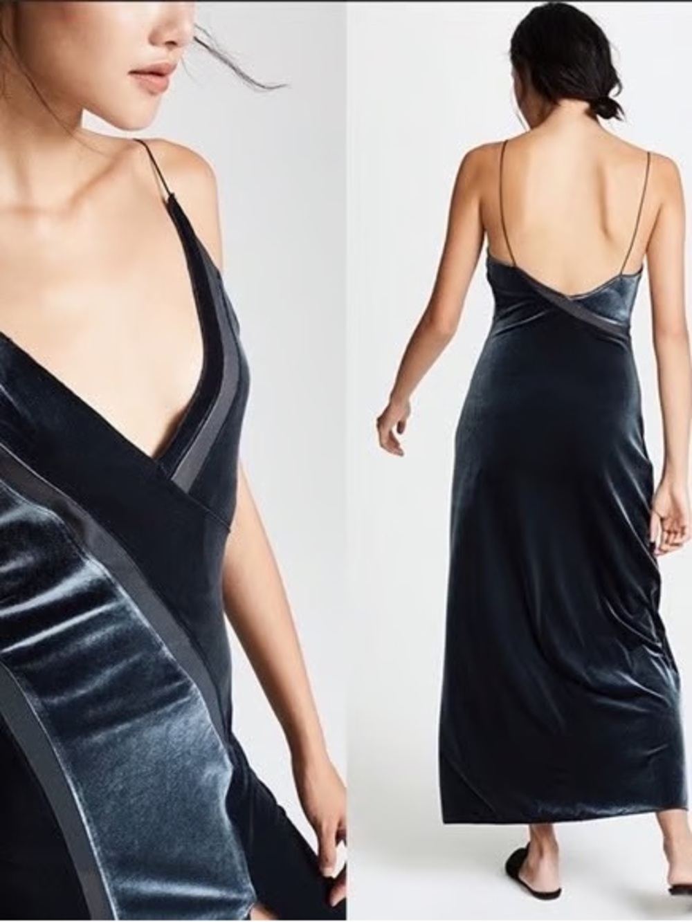 Free People Intimately Size XS Grey Spliced Velvet Slip Maxi Dress